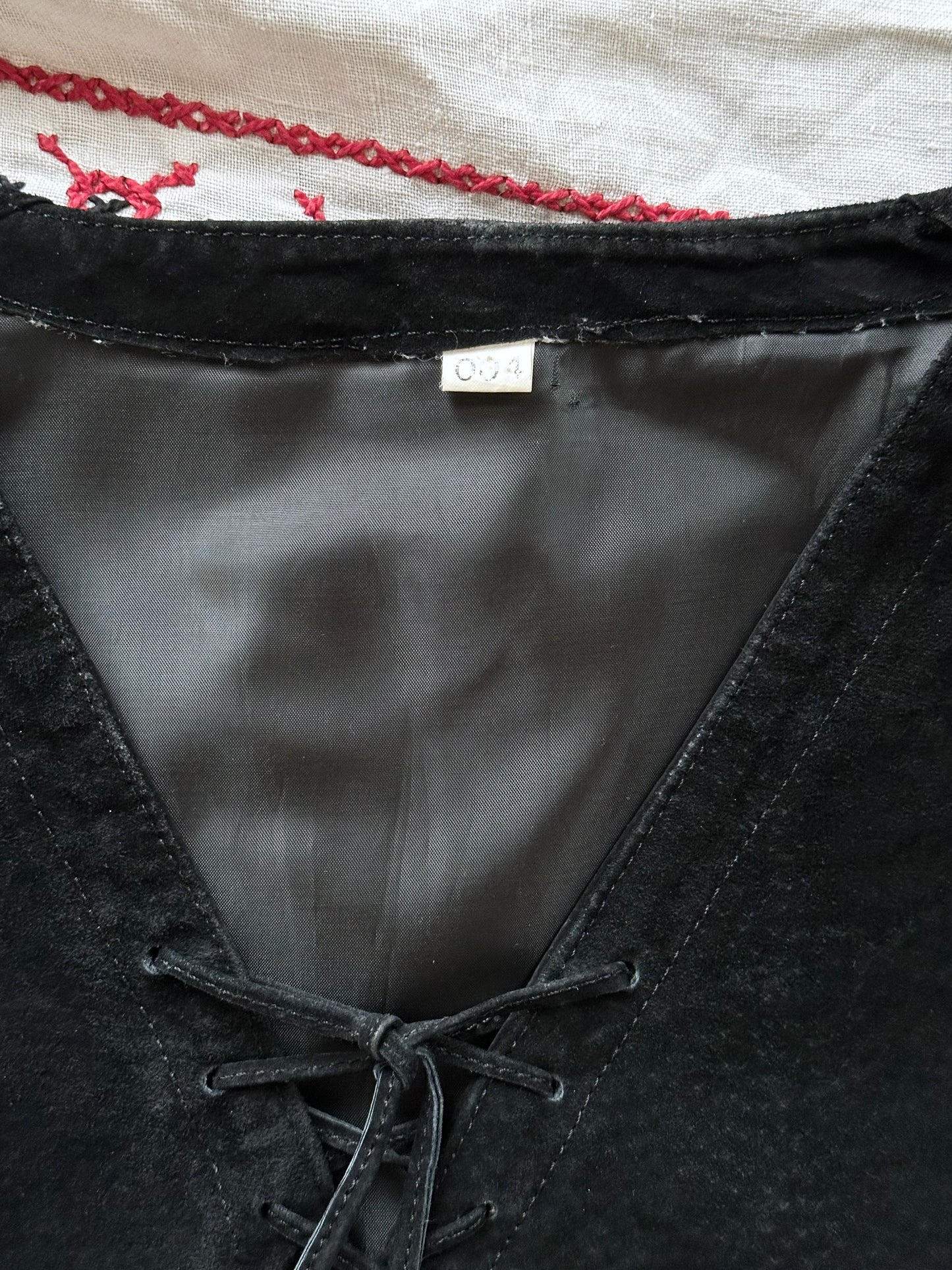 Black suede lace-up smock