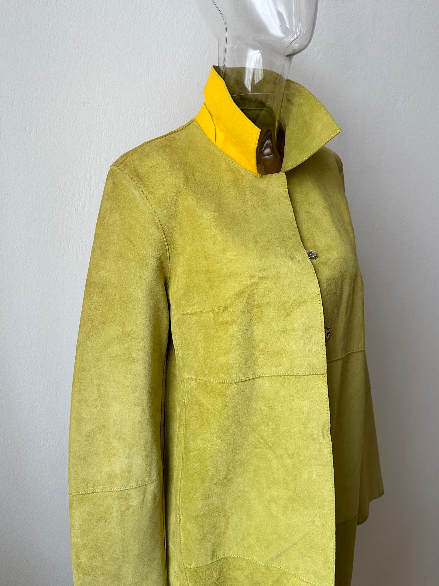 Lambskin suede coat in chartreuse