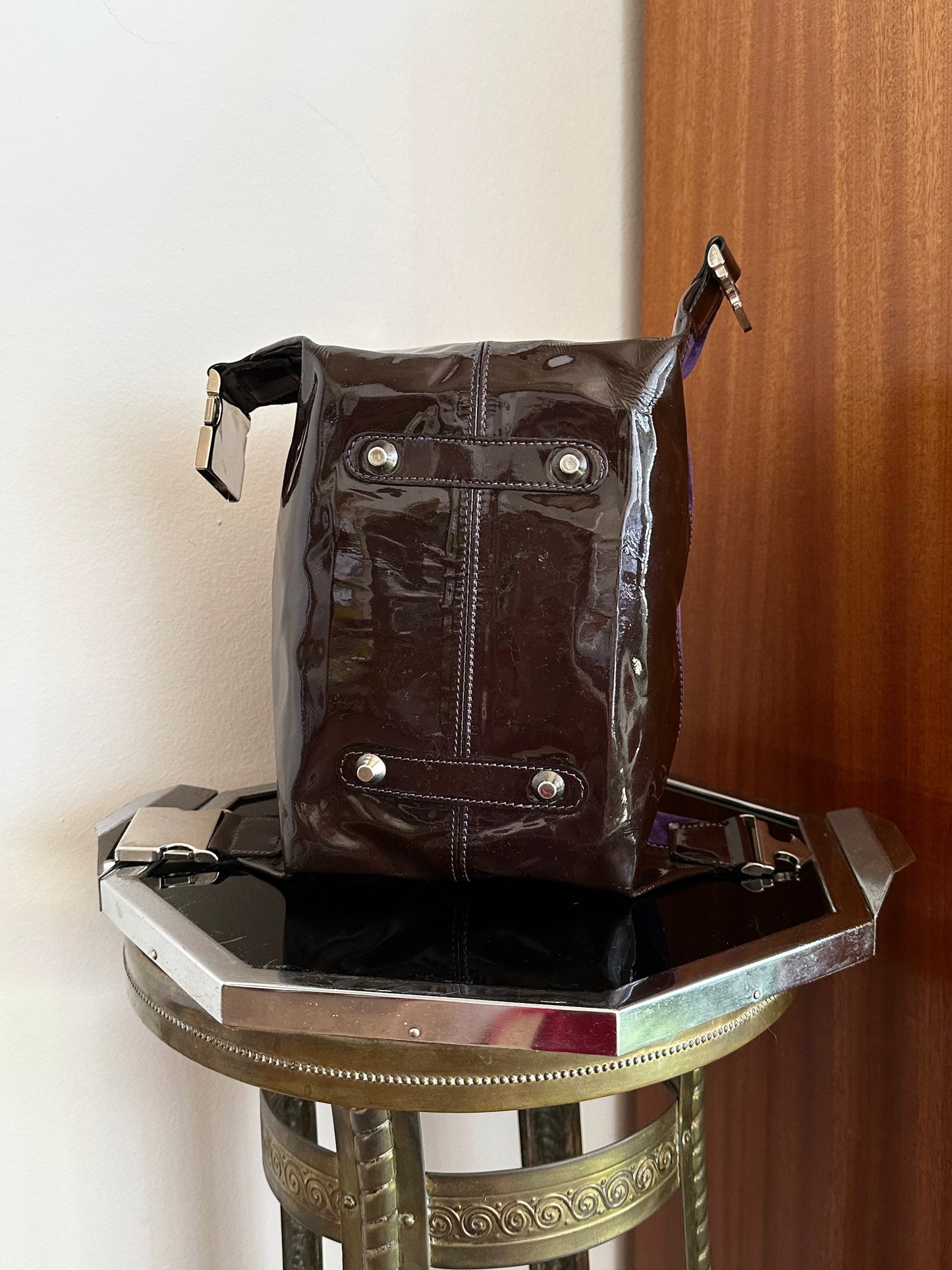 Italy suede vinyl hand bag
