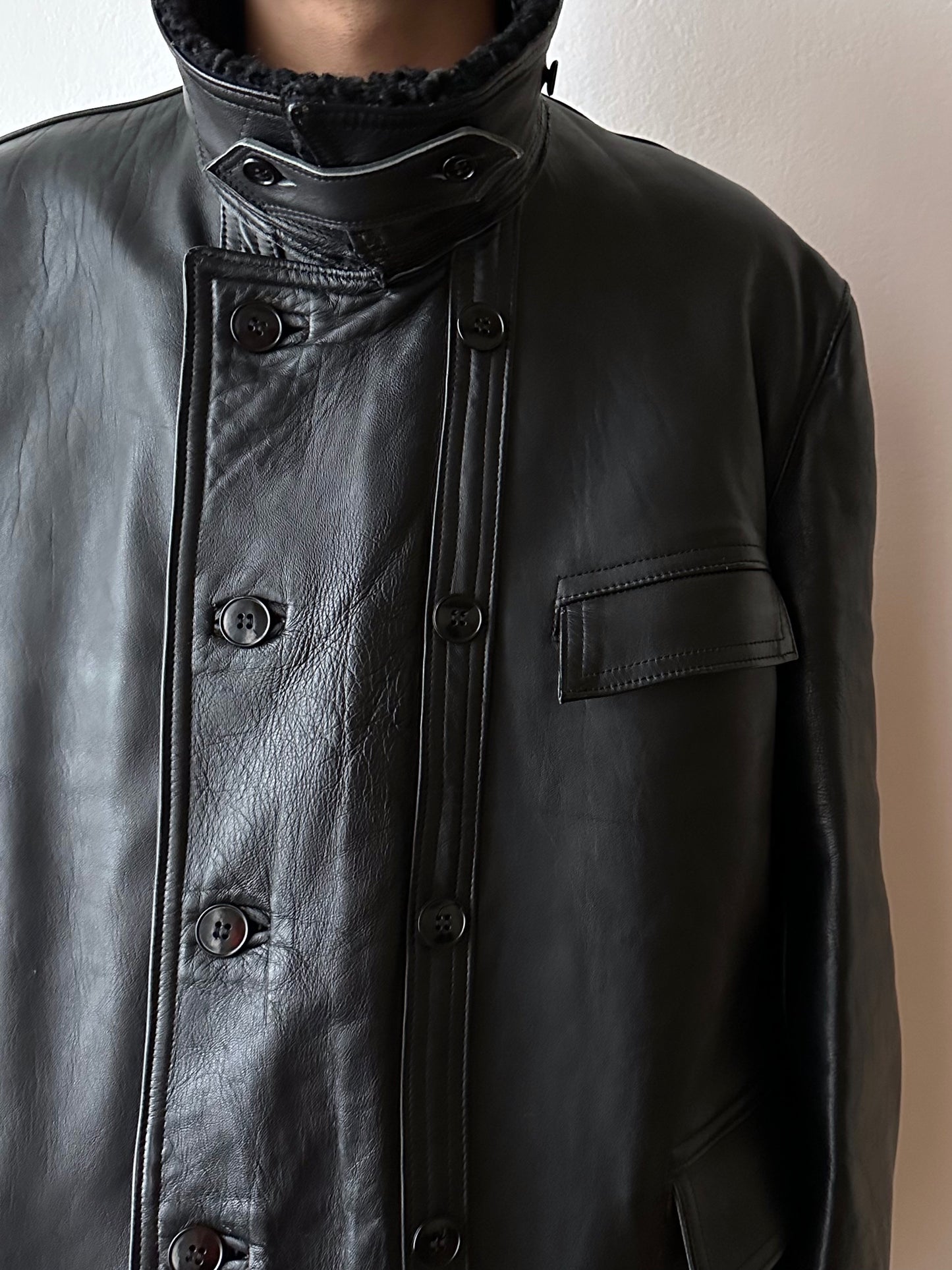 Vintage French double breasted Leather Jacket