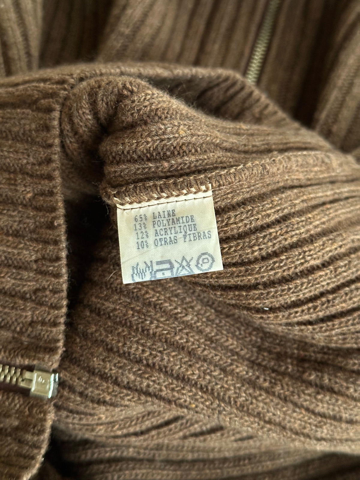 Brown knit zip up jacket