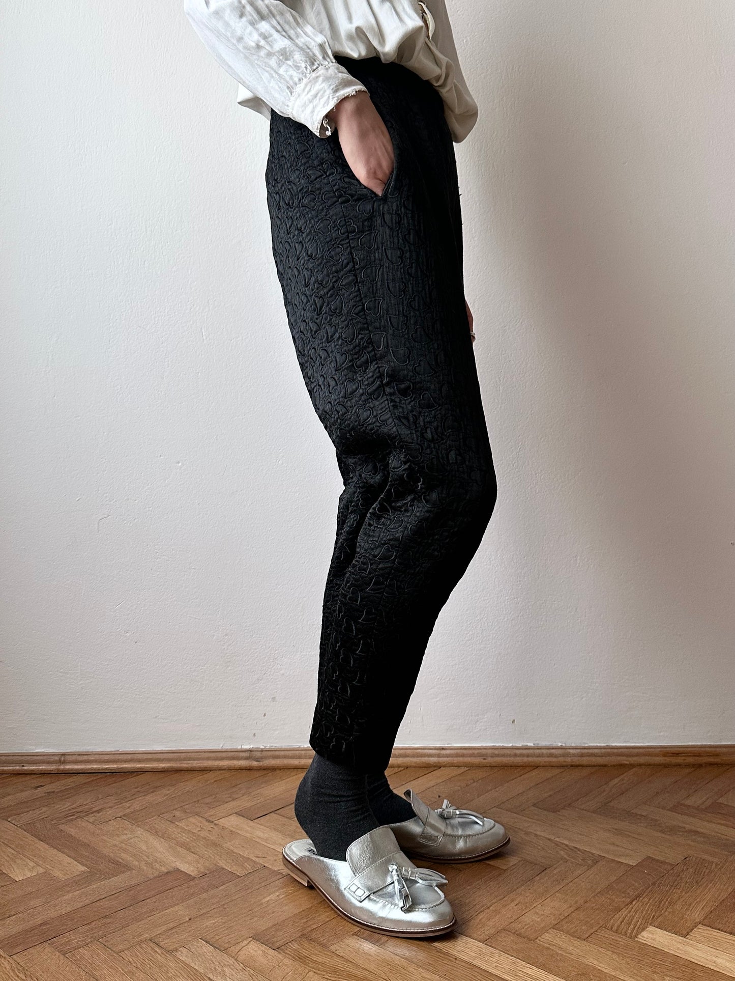 50-60s black heart pattern sabrina pants