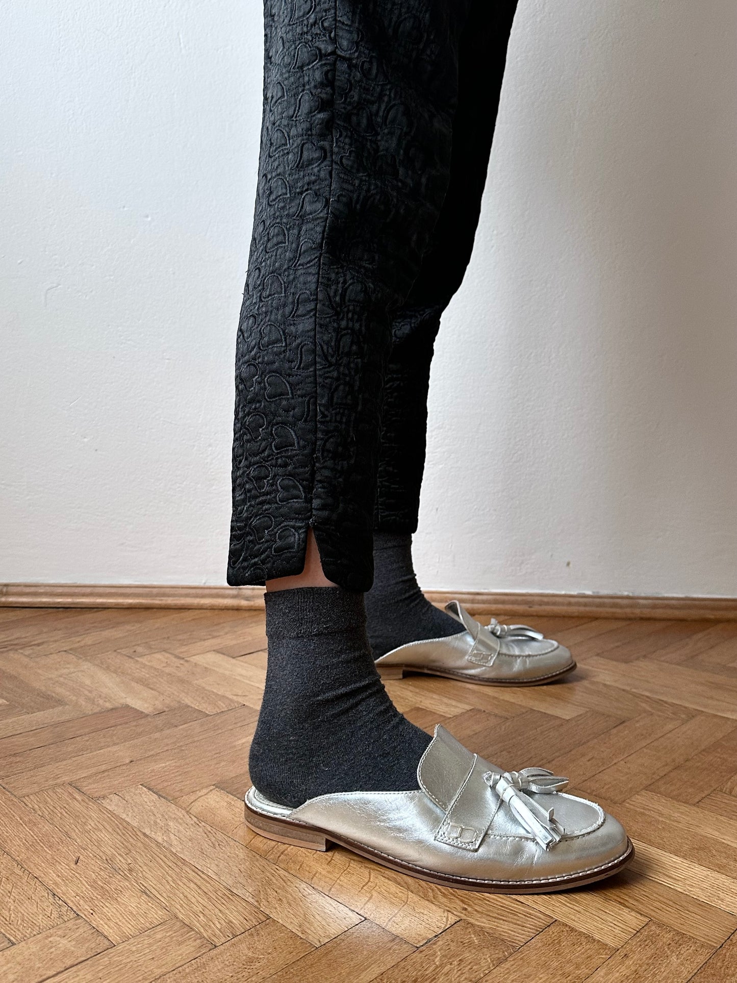 50-60s black heart pattern sabrina pants