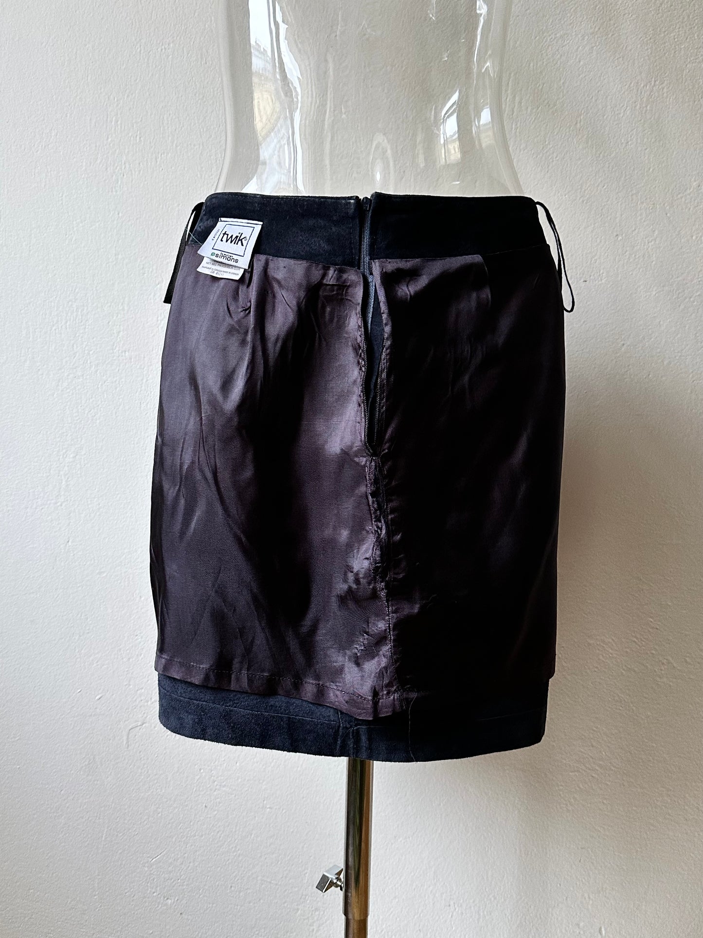 Navy suede mini cargo skirt