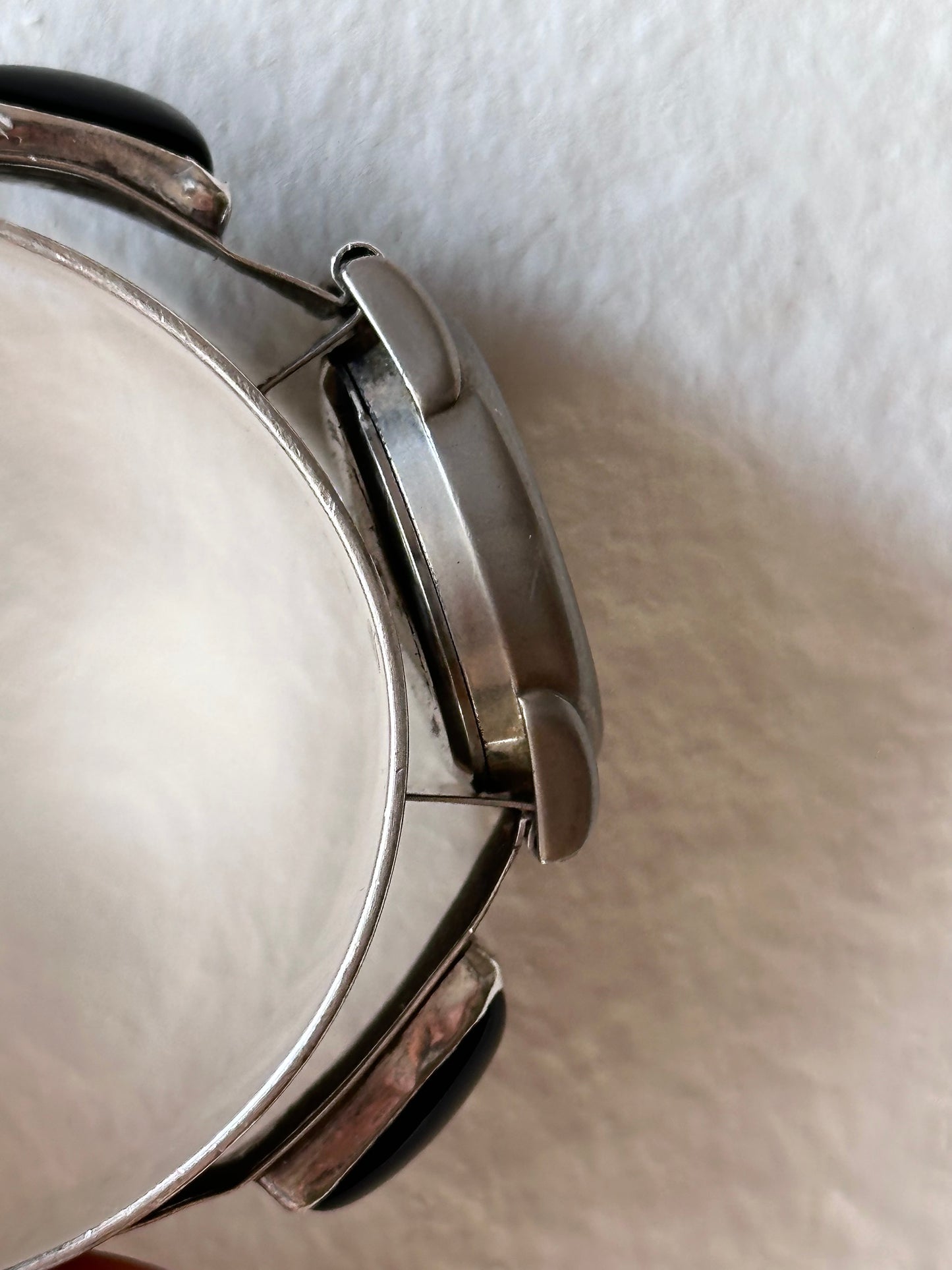 USA sterling silver and onyx bangle quartz watch