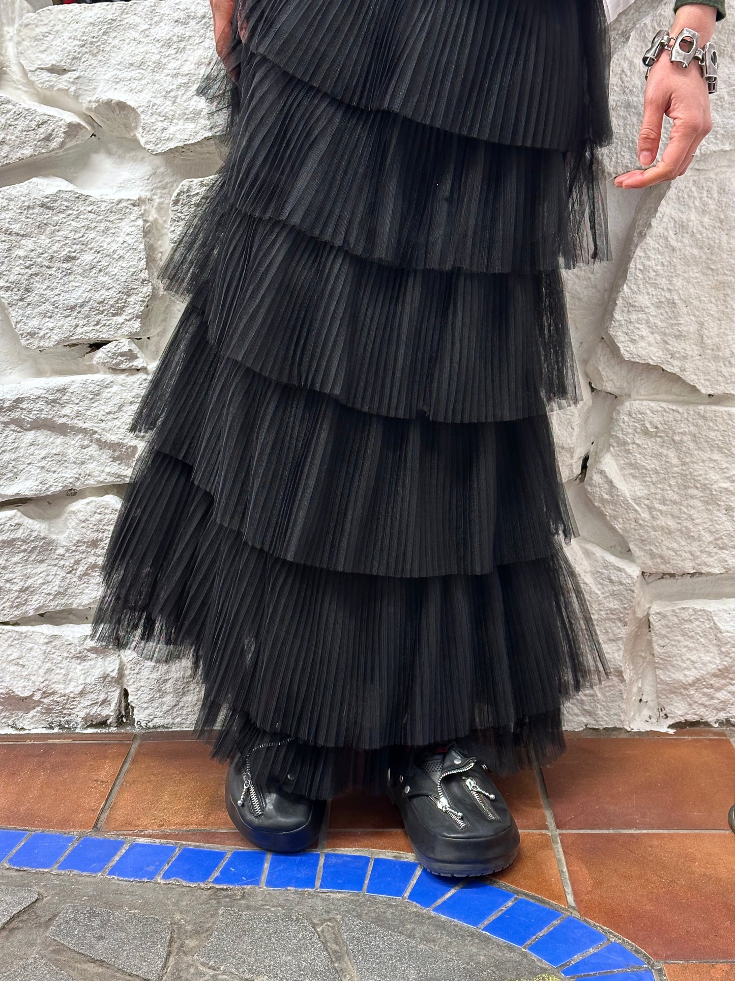 black tulle tiered skirt