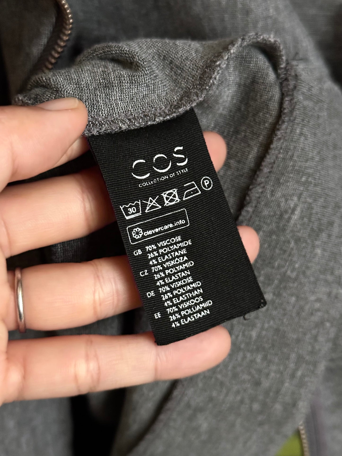 cos assymetrical zip jersey top