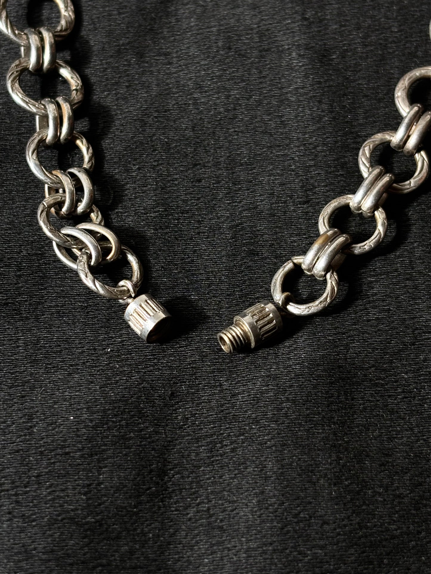 French metal hand graved chain necklace