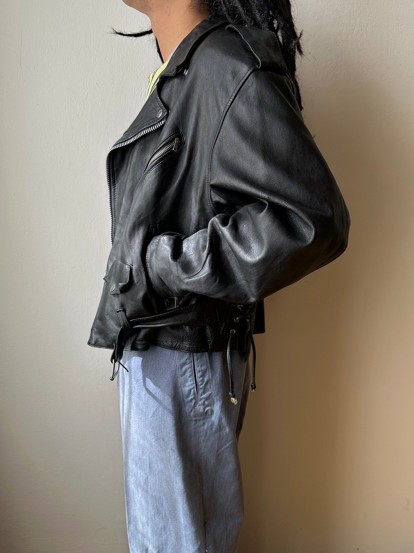 Leather Riders jacket 1980's 80s 80年代 ライダース ジャケット Black 黒 革ジャン PUNK パンク ハードコア Toto Praha Vintage clothing shop Antique shop 古着屋 プラハ Showroom appointment Prague ユーロ古着 ヨーロッパ古着 古着卸 ヴィンテージ