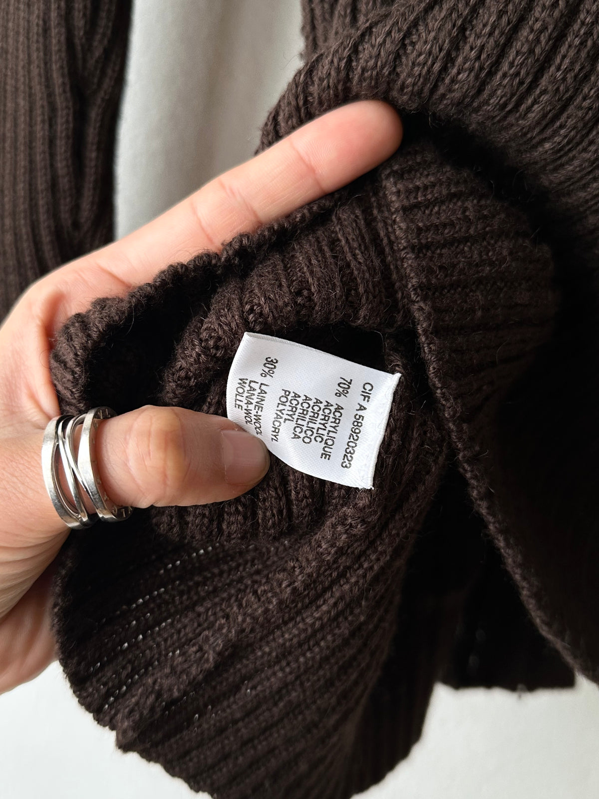 chocolate brown zip-up knit jacket
