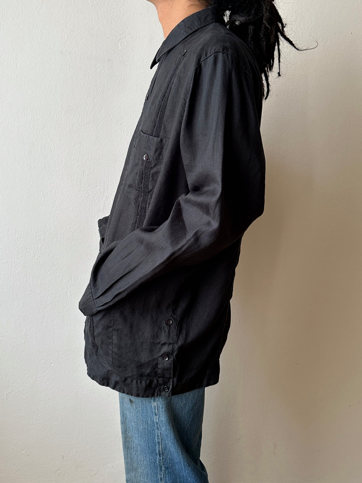 Black Linen Cuban Shirt