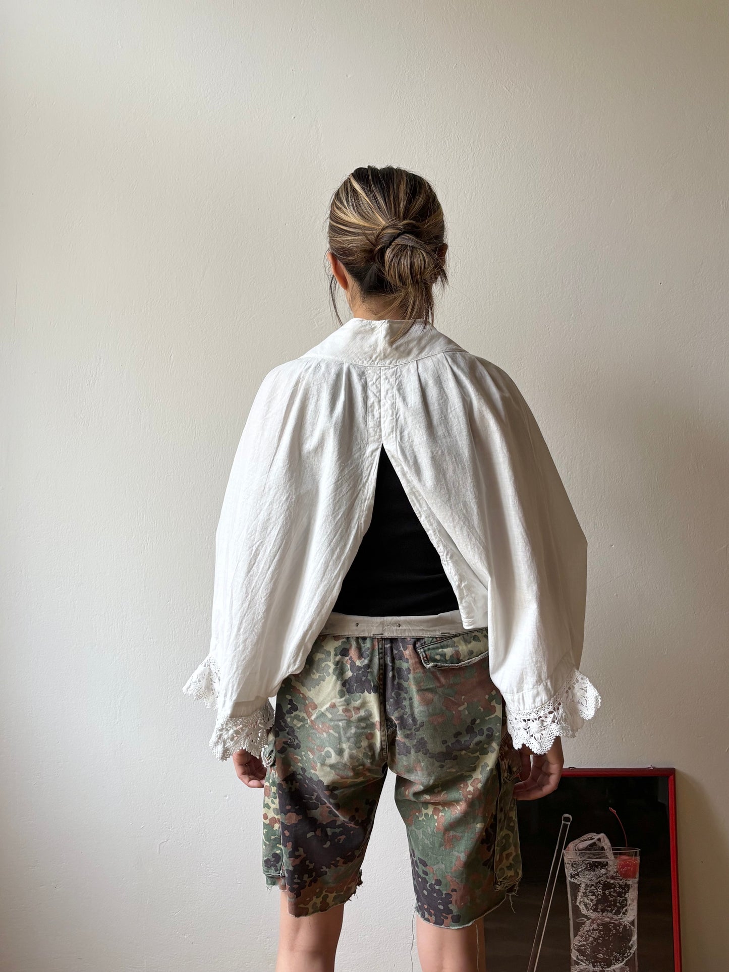 19th century cotton drawers with crochet lace