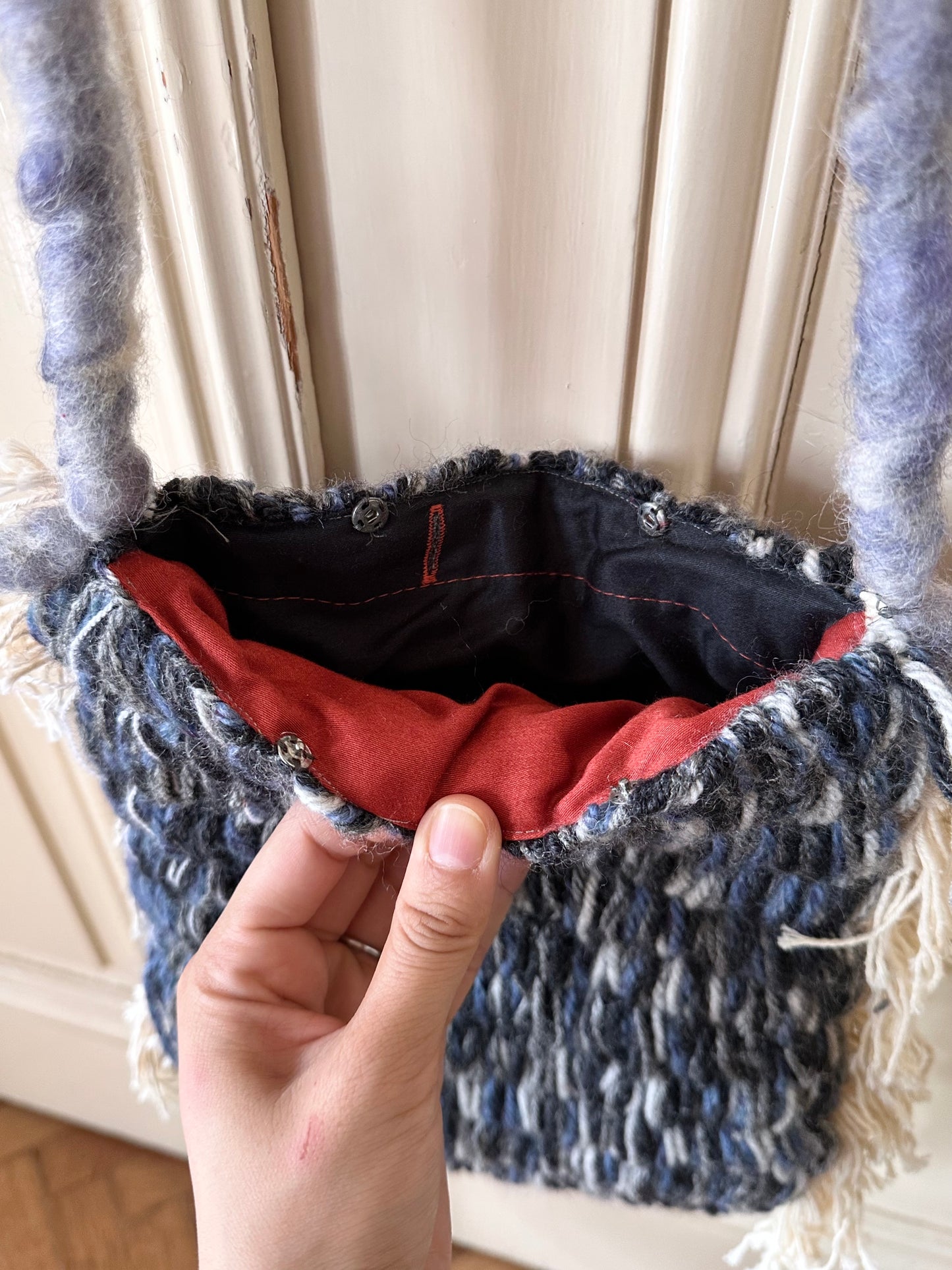 blue fringe shoulder bag