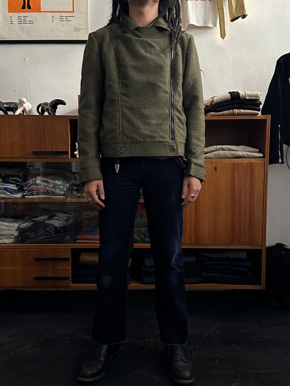 1970s Biker Jacket Wool Rare Prouvost Wool French Fabric Harker's Sports Bruxelles ブリュッセル ベルギー ライダース 70年代 フレンチ Toto Praha Vintage clothing shop Antique shop 古着屋 プラハ Showroom appointment Prague ユーロ古着 ヨーロッパ古着 古着卸 ヴィンテージ