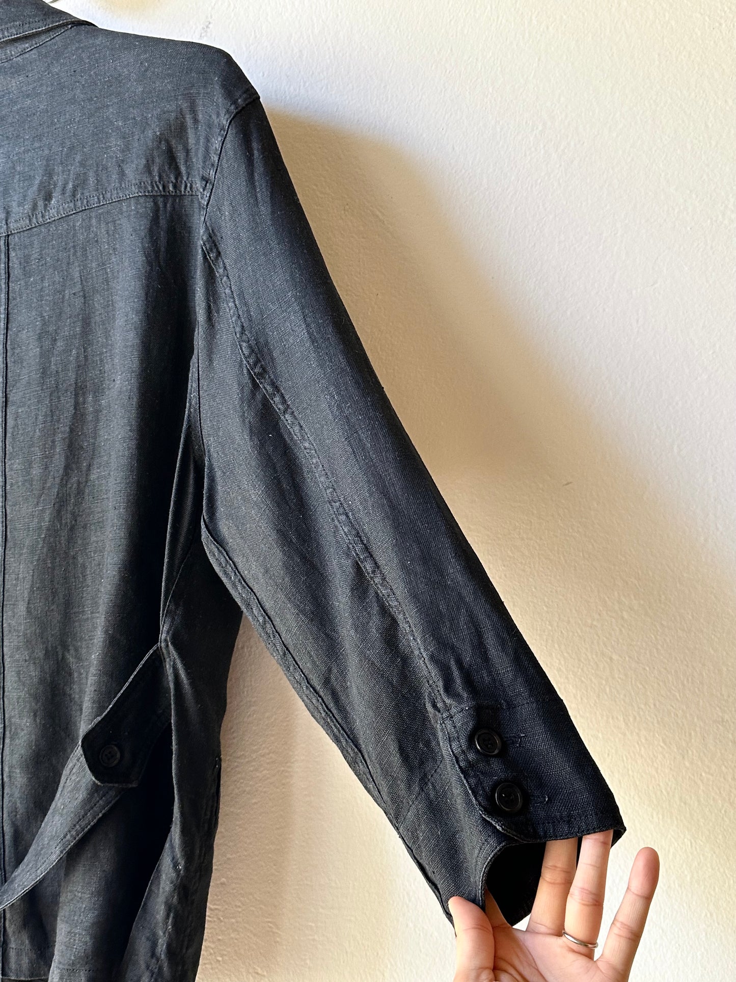 French black linen shirt jacket