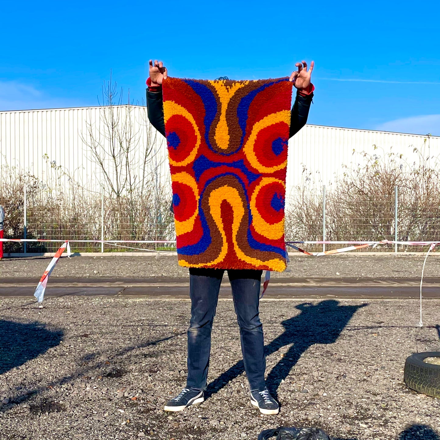czechoslovakia czech vintage rug handmade abstract mid century space age ミッドセンチュリー ラグ 絨毯 マット アブストラクト サイケデリック psychedelic pattern wave colorful チェコ チェコスロバキア