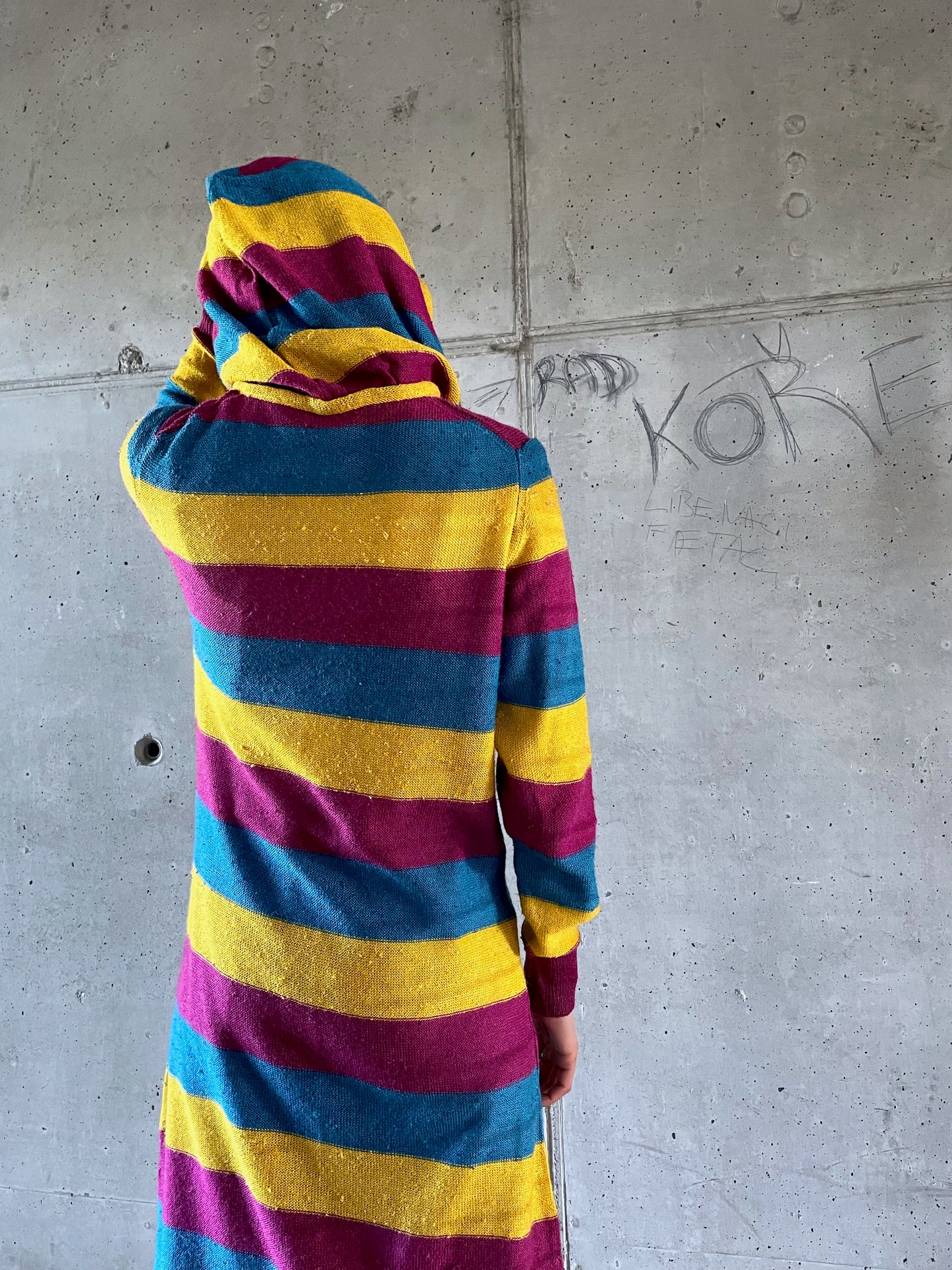 hooded multi striped dress 90's dead stock