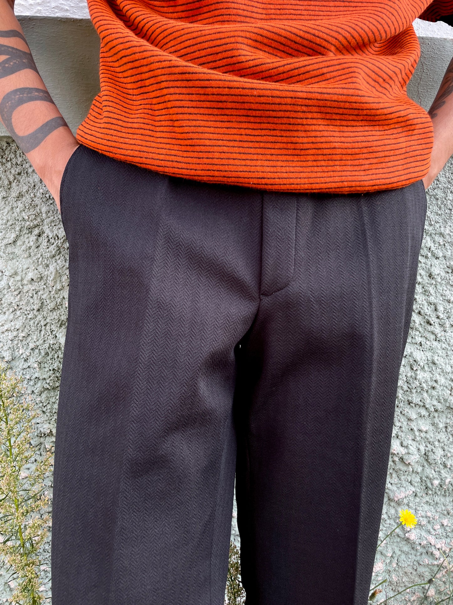 70s black poly trouser