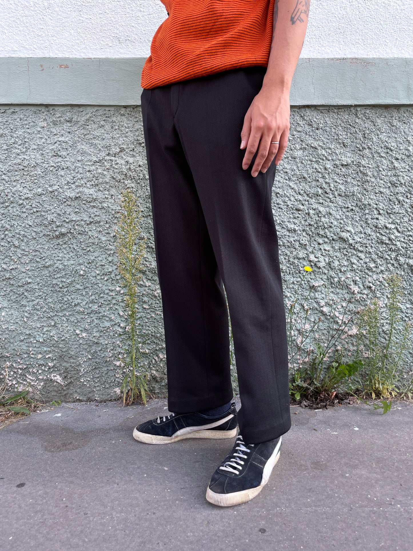 70s black poly trouser