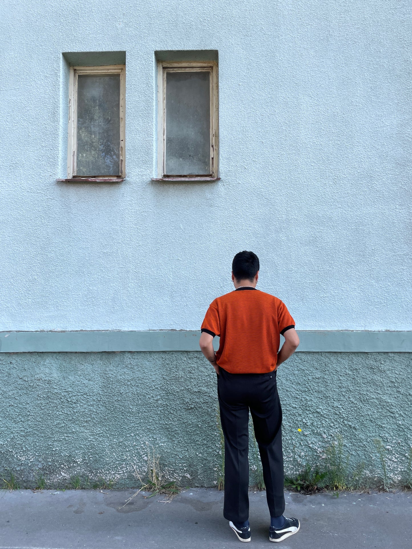 70s black poly trouser