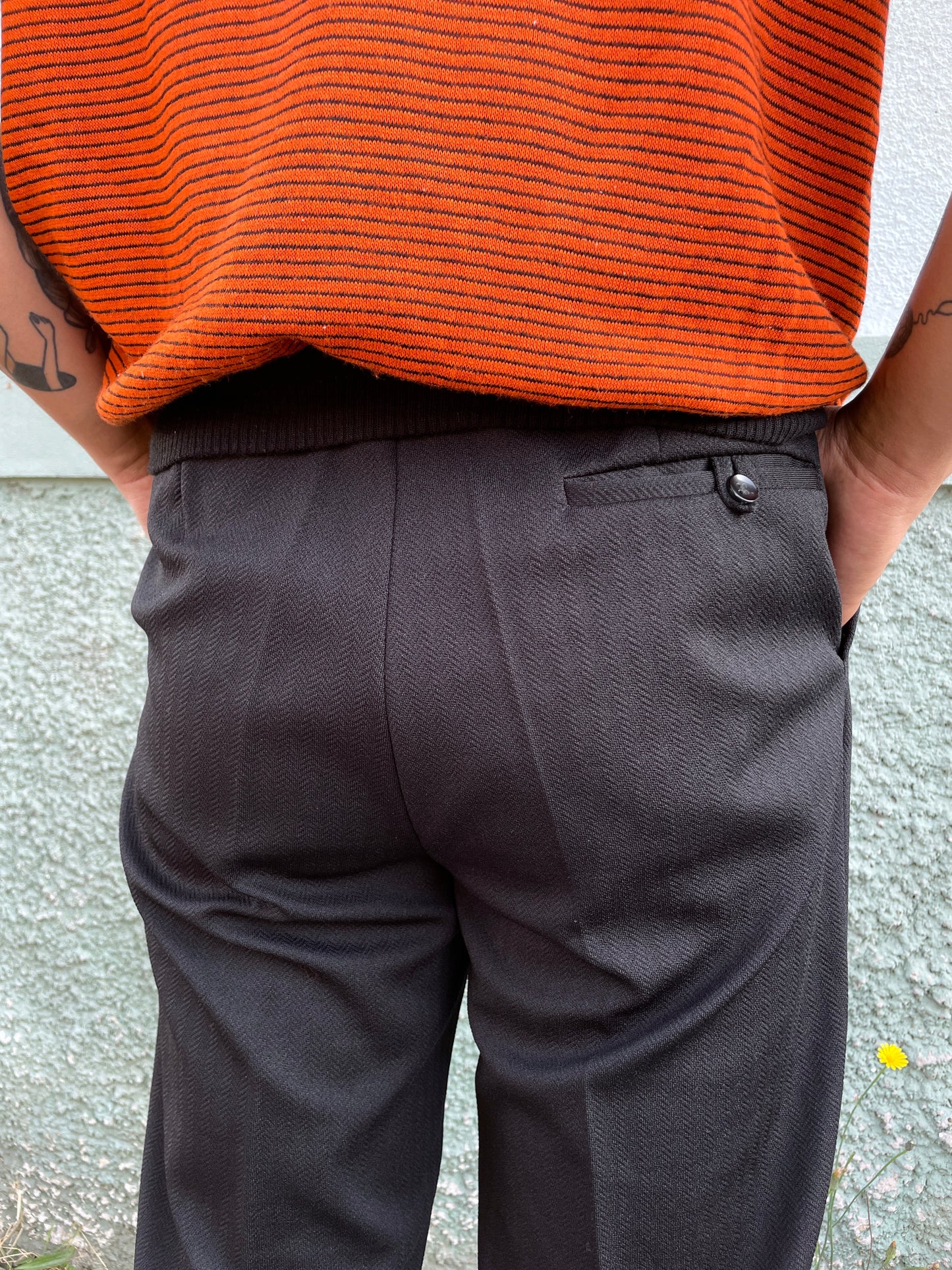 70s black poly trouser