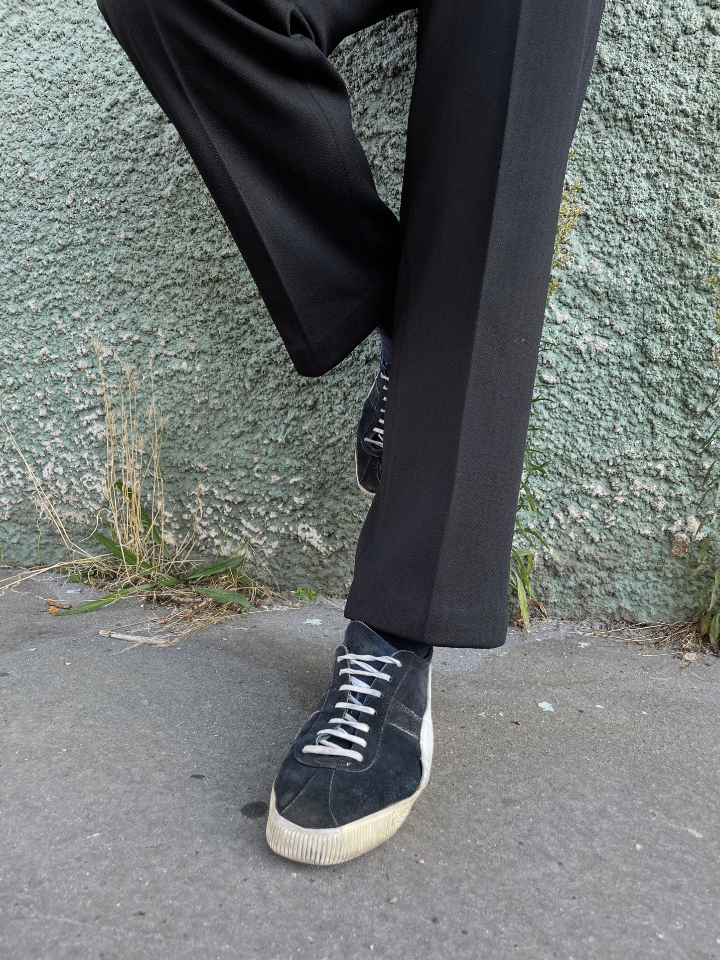 70s black poly trouser