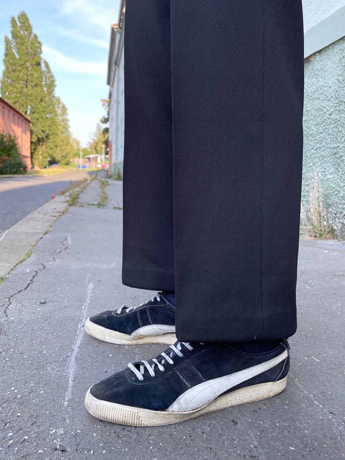 70s black poly trouser