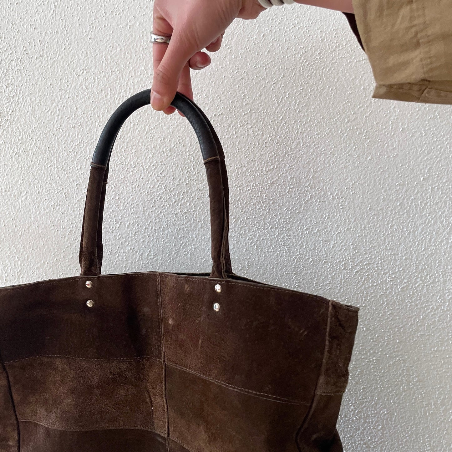 suede leather tote bag