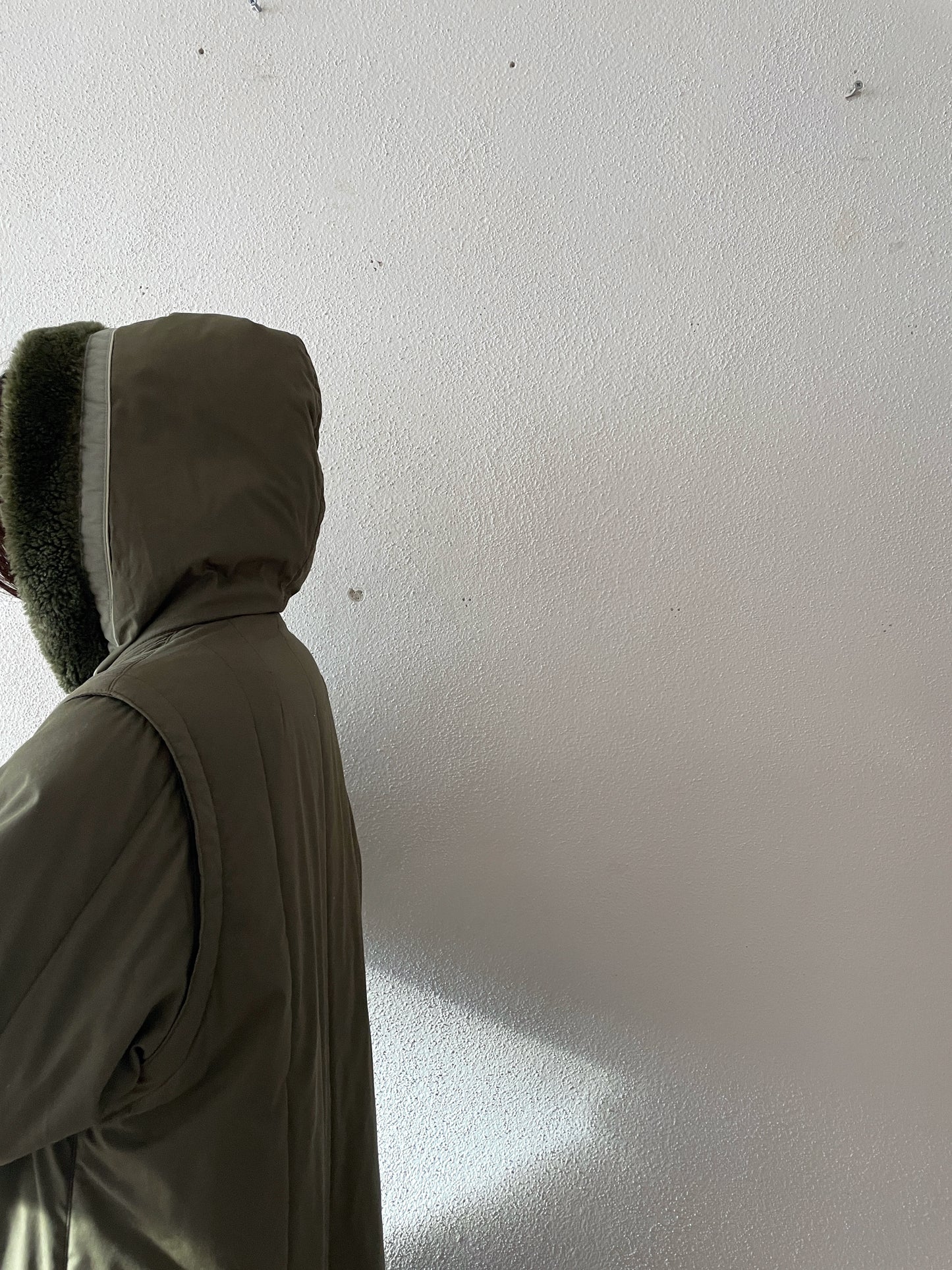 khaki green padding hooded coat