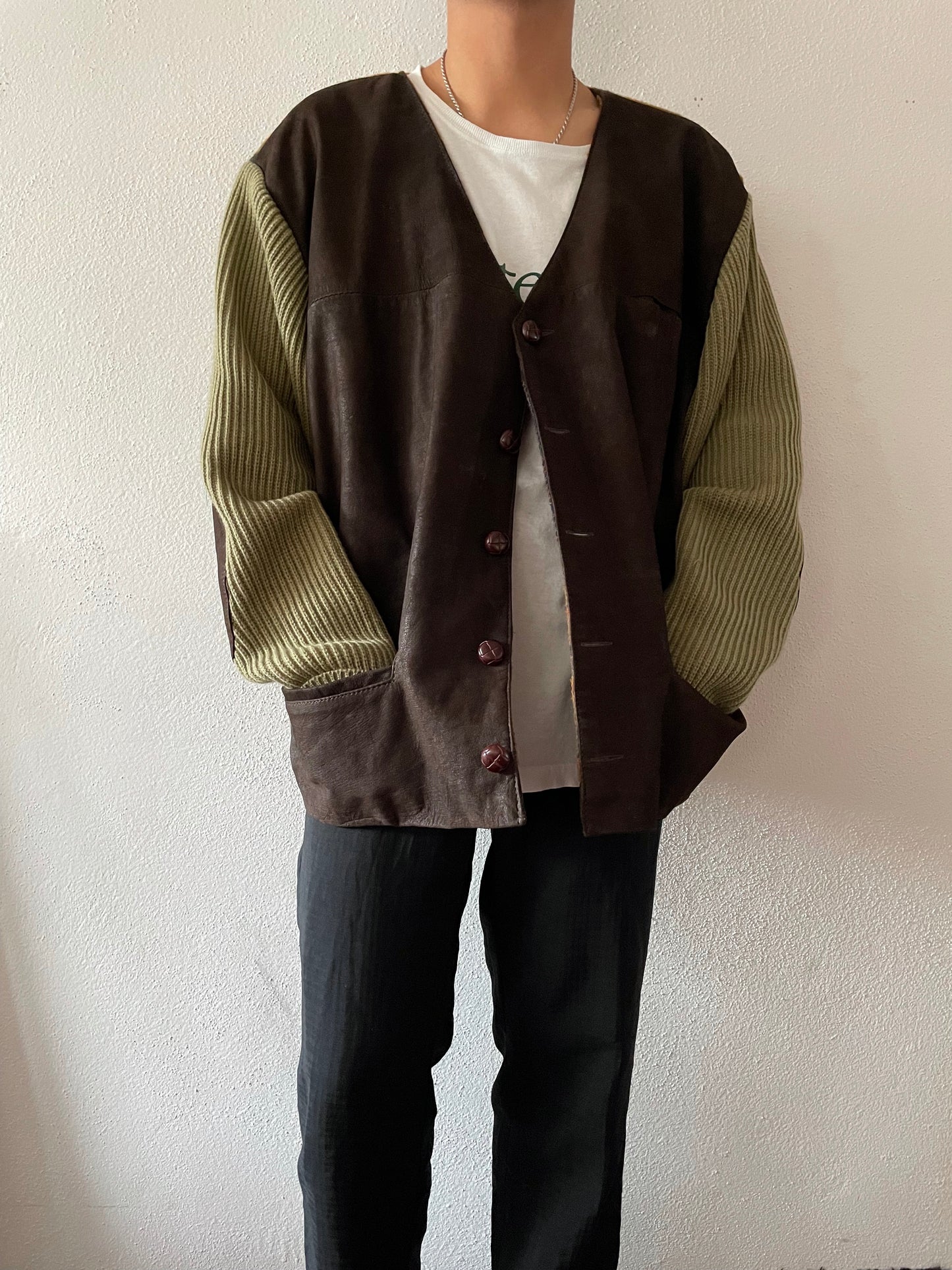 90's leather and wool cardigan