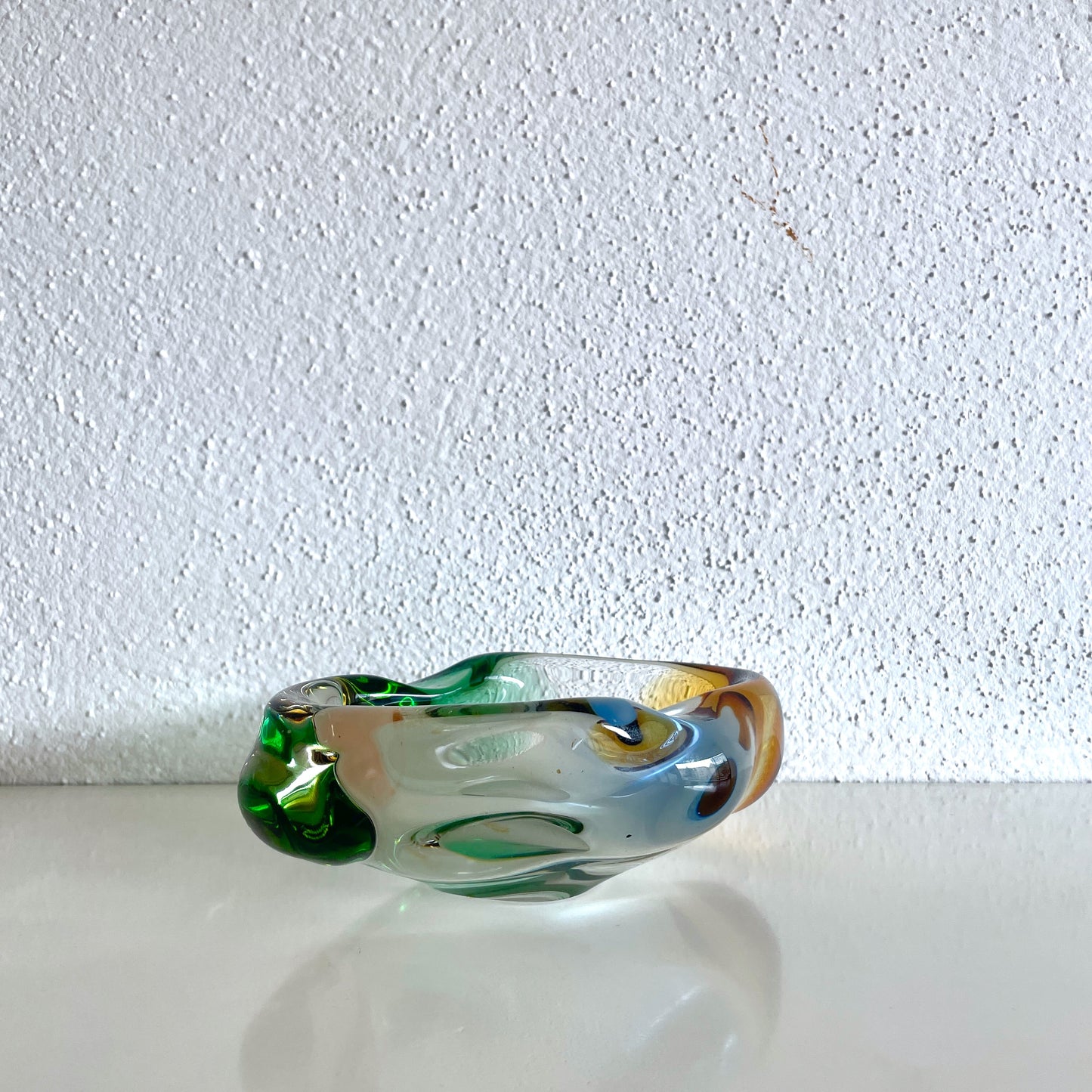 70's Český glass ash tray - multi color