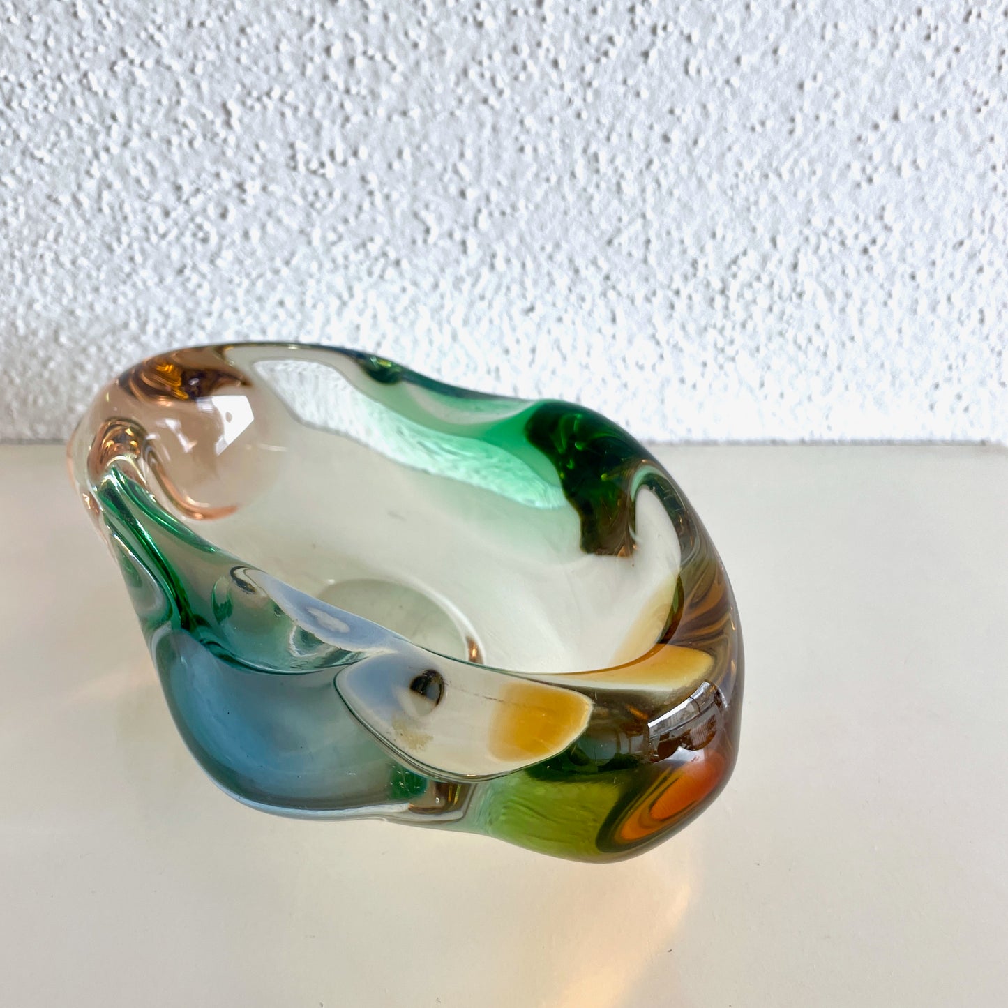 70's Český glass ash tray - multi color