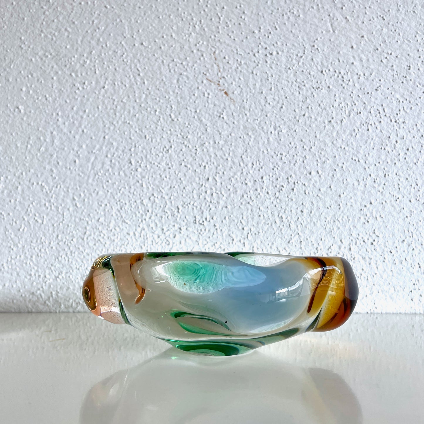 70's Český glass ash tray - multi color