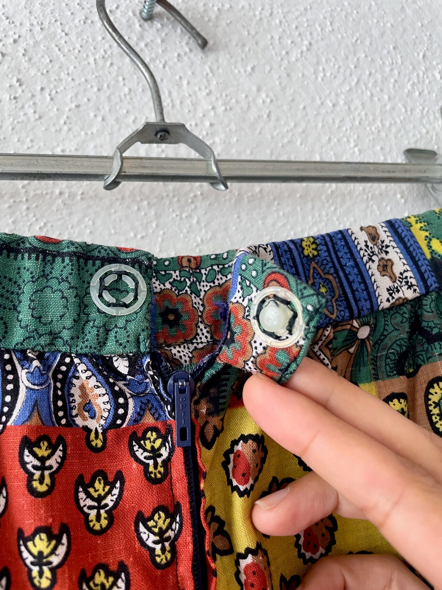 Vintage multi patch work pattern cotton tiered skirt