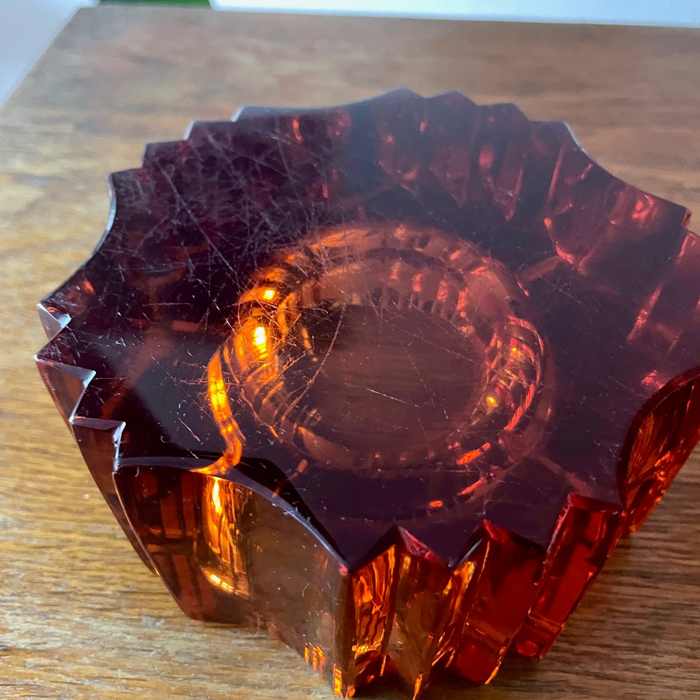 apricot heavy glass ash tray - bowl