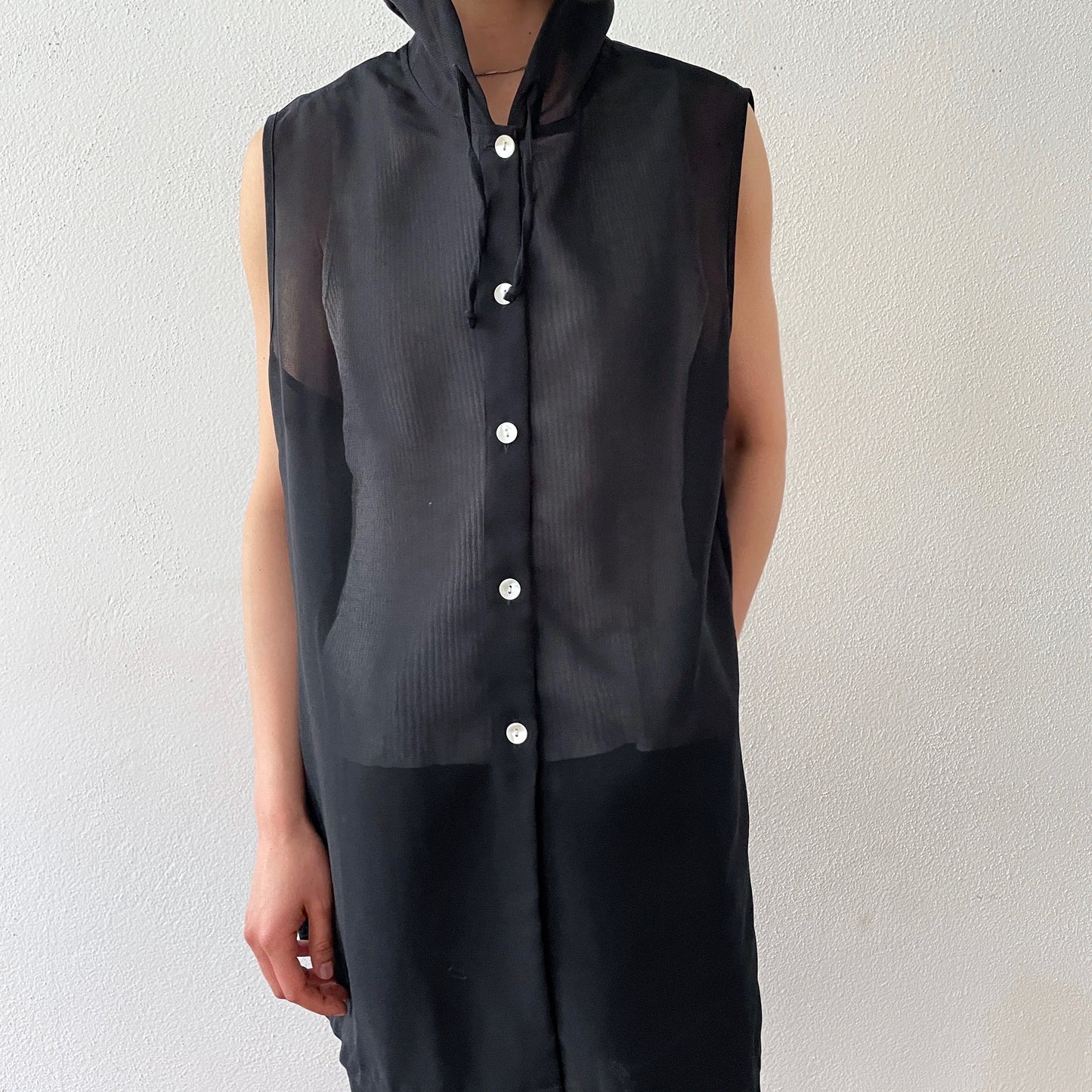 sheer hooded black top