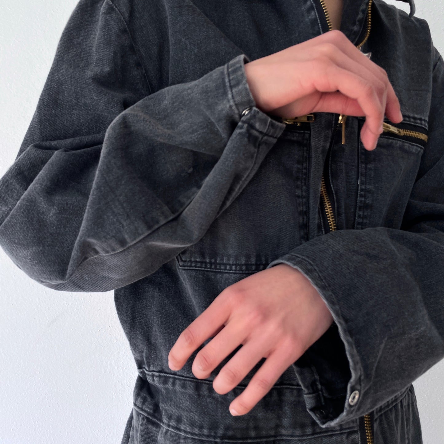 Black denim jumpsuit