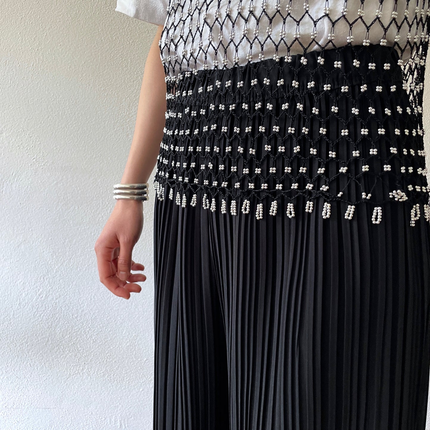 Beaded mesh tank top