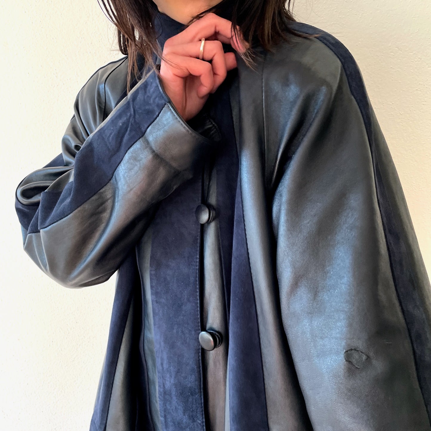 Striped spring leather coat