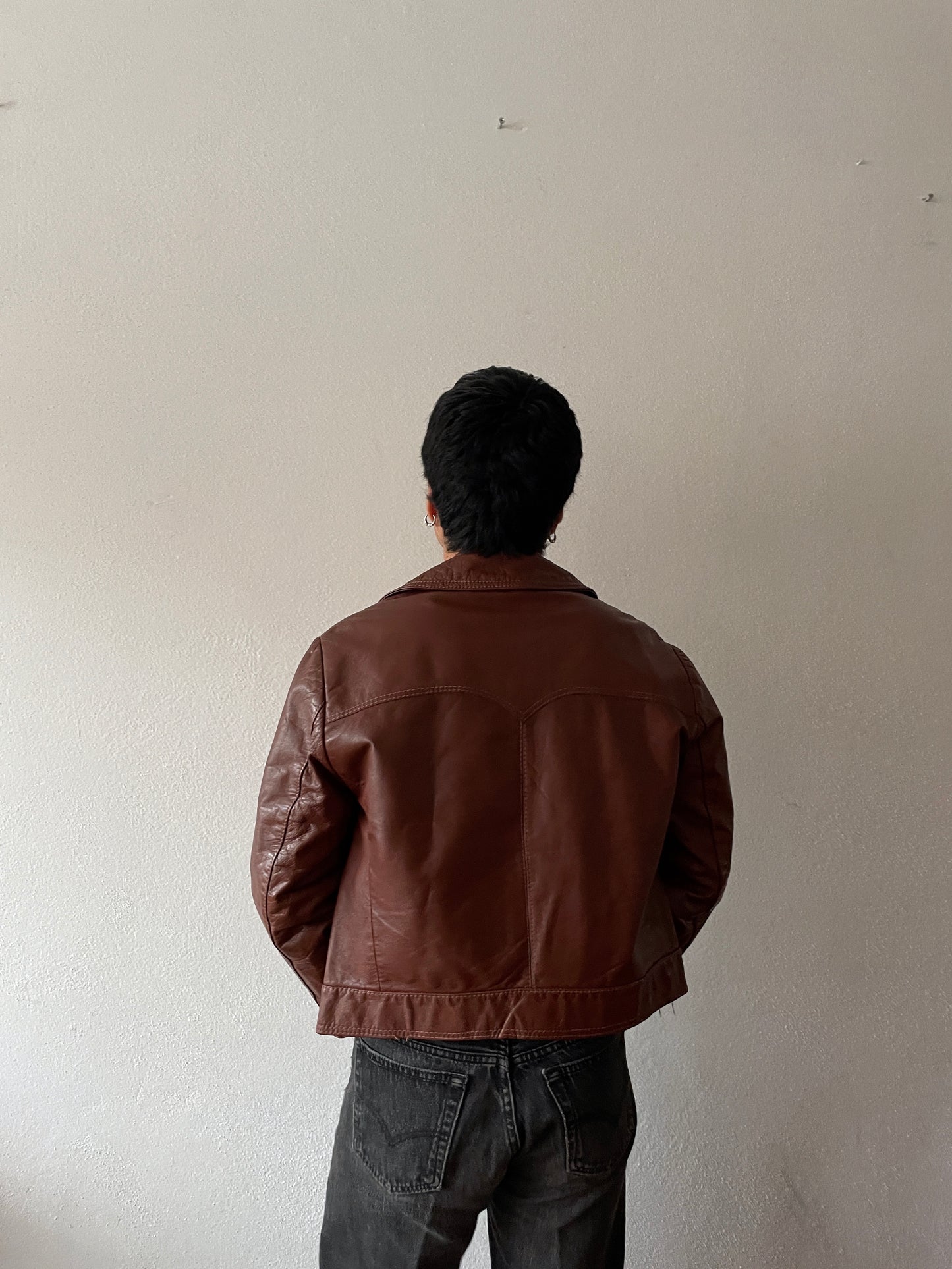 70's-80's cropped brown leather jacket