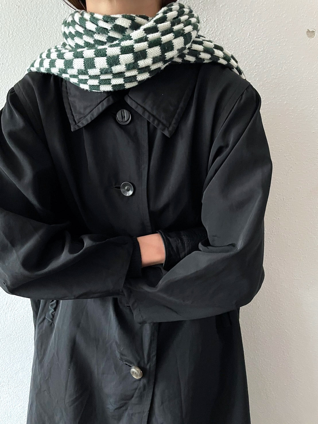 khaki green checkered knit scarf