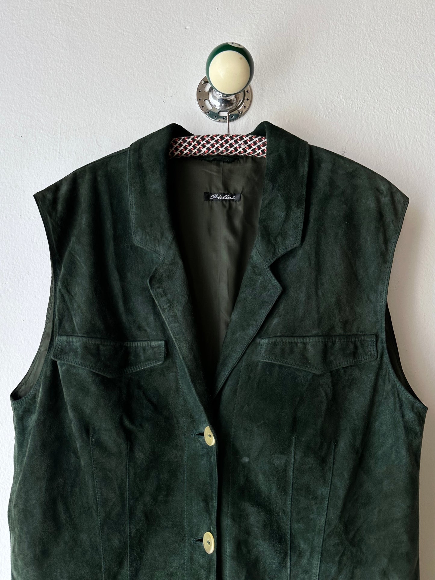 90s suede vest in dark forest