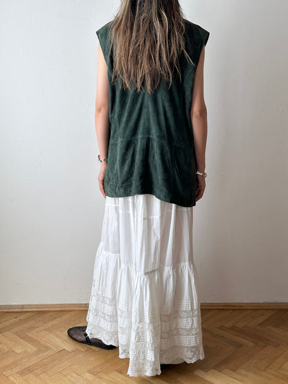 90s suede vest in dark forest