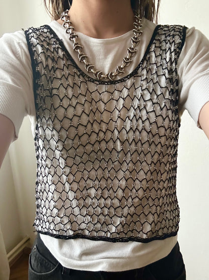 Beads mesh tank top