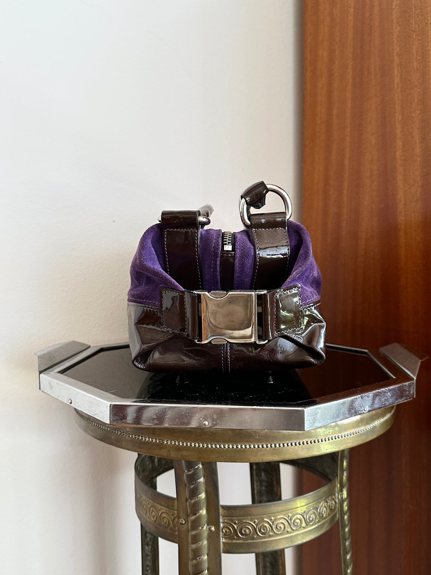 Italy suede vinyl hand bag