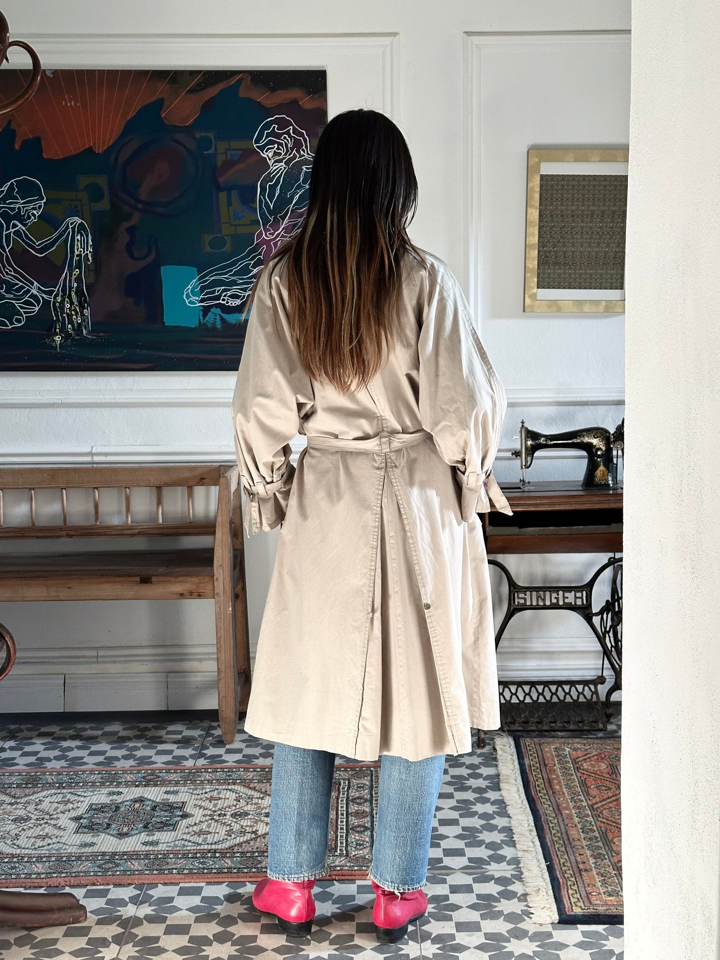 80s France double snap buttons cotton coat