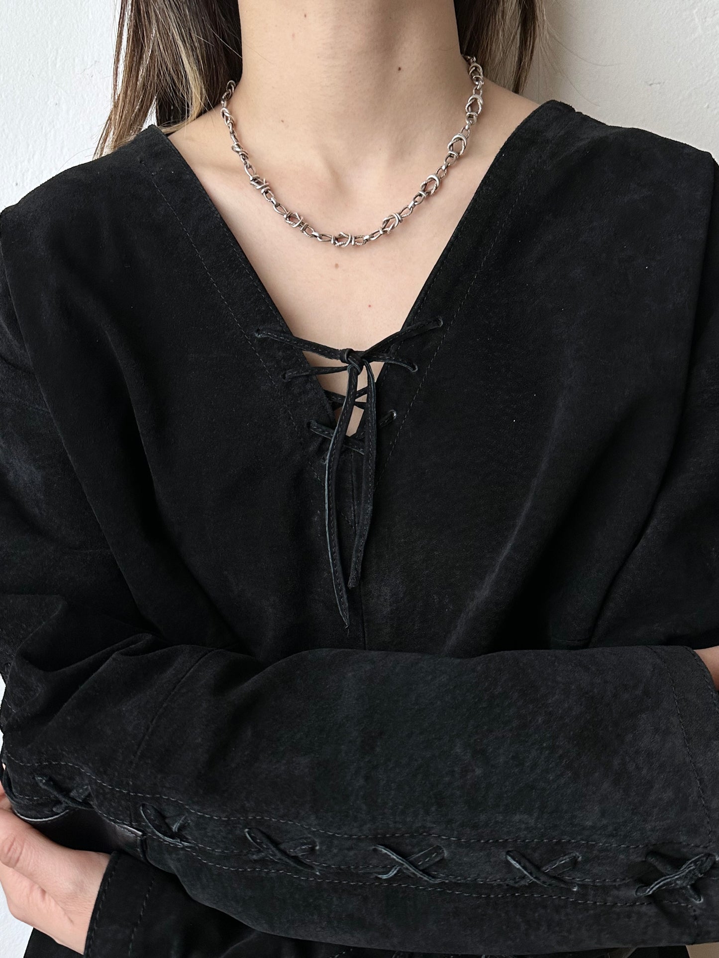 Black suede lace-up smock