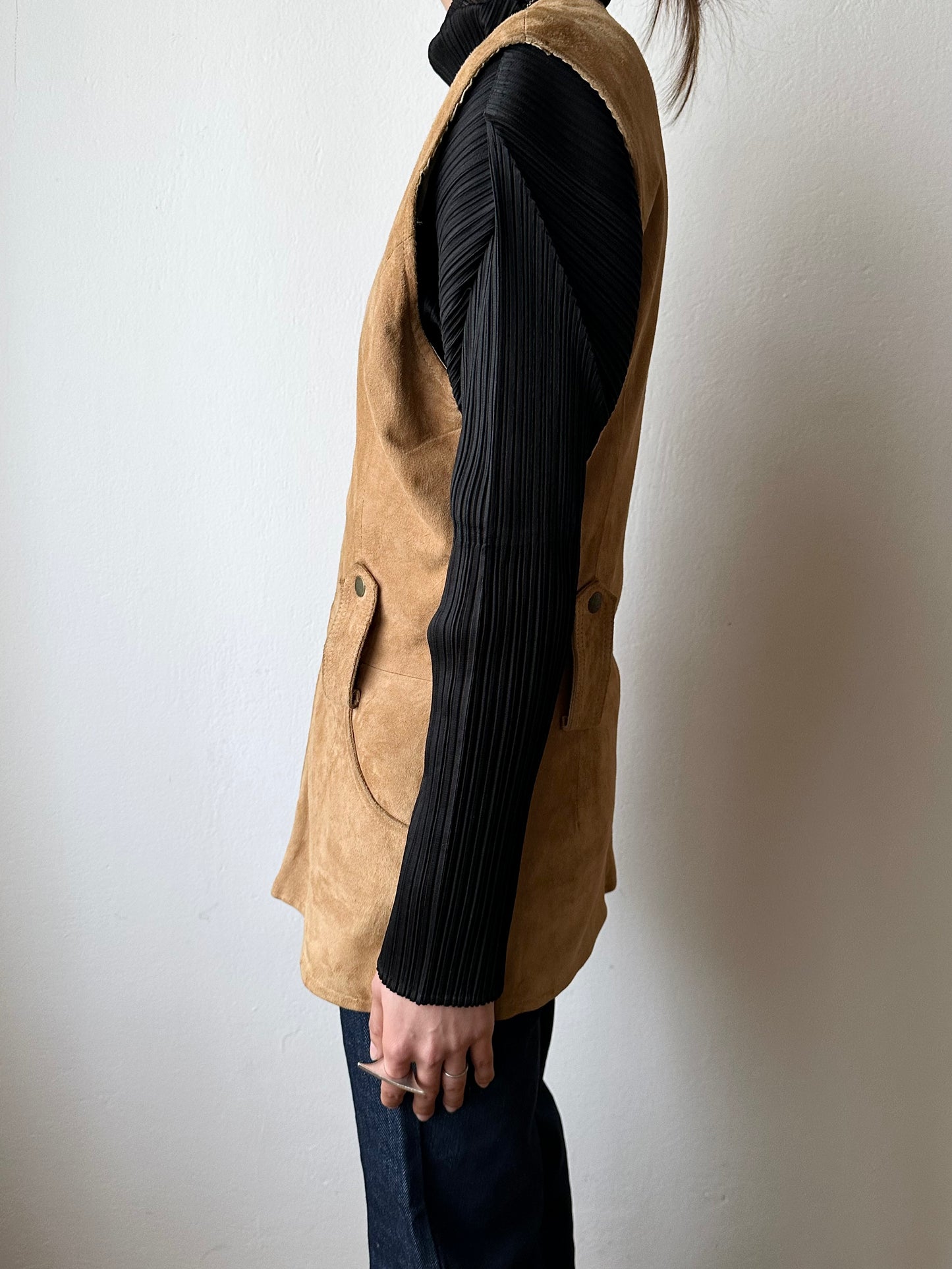 Nubuck leather belted vest