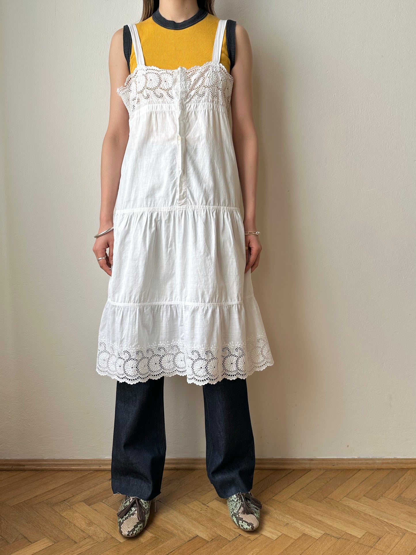 Antique cotton lace cami dress