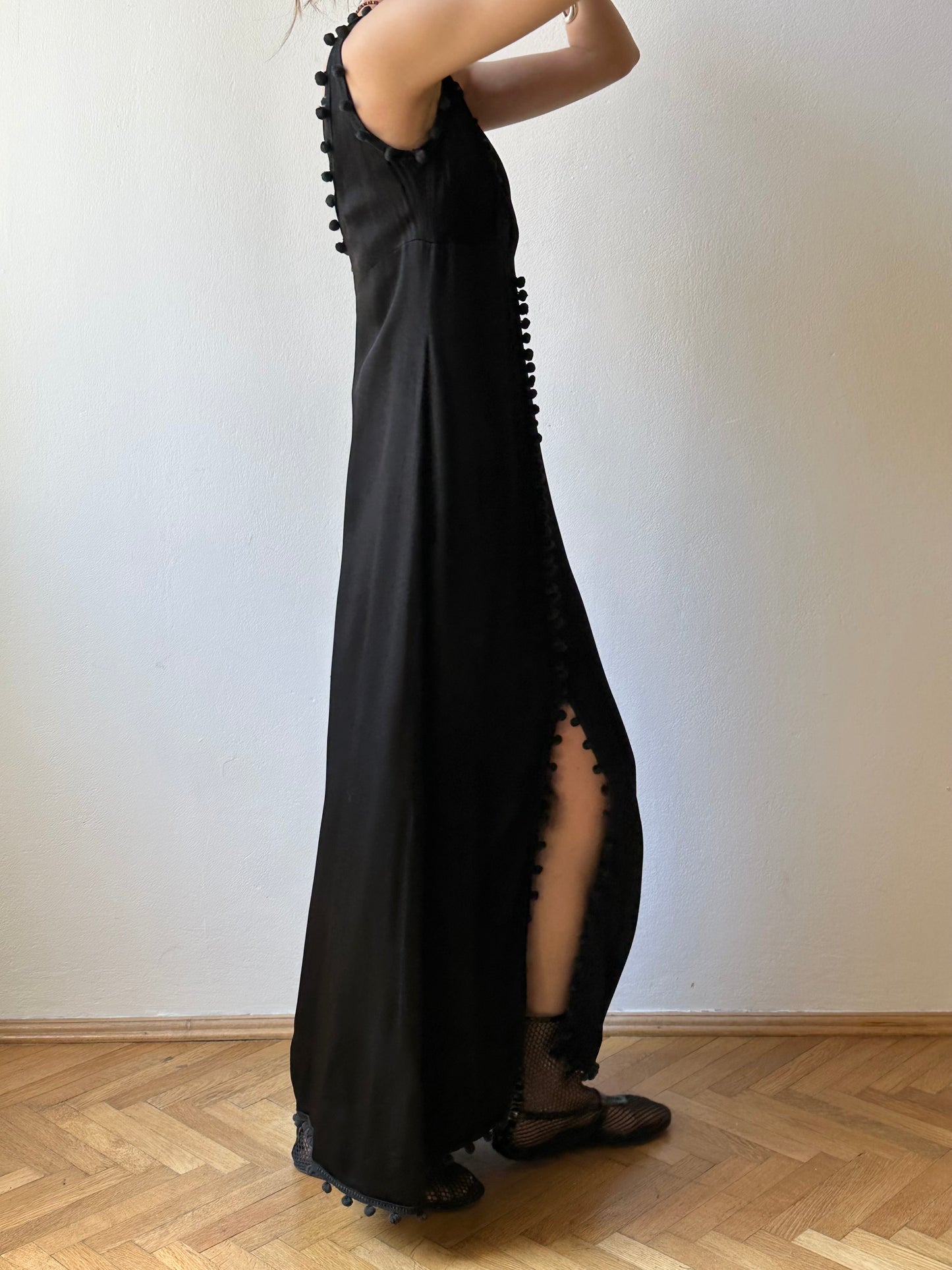 Vintage pom-poms black dress